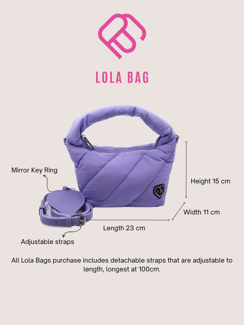 Light Purple cushion handbag with adjustable and detachable bag detail