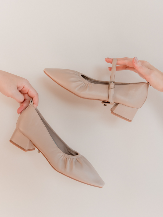 comfortable maryjane heels in beige
