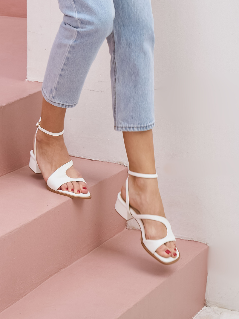 White Sandals with detachable ankle straps side view 