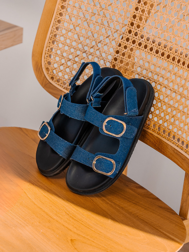 Up Close View of Denim Sandal with detachable straps