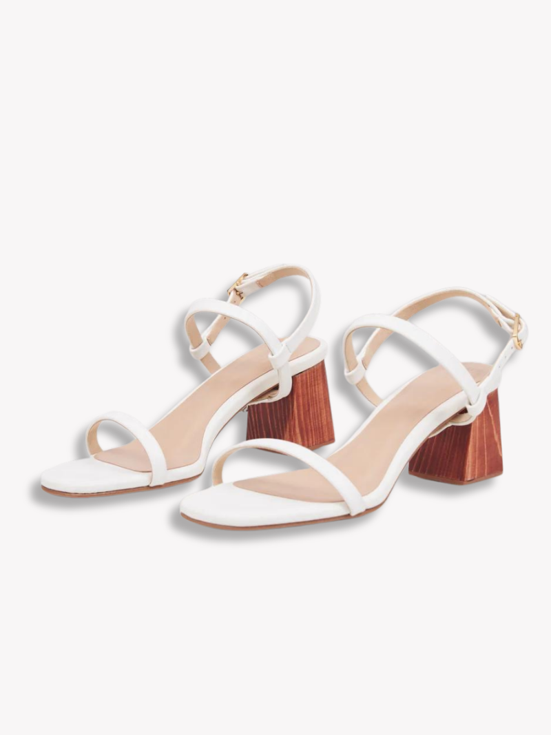 Packshot of White Wooden Block heels with sling-back ankle straps
