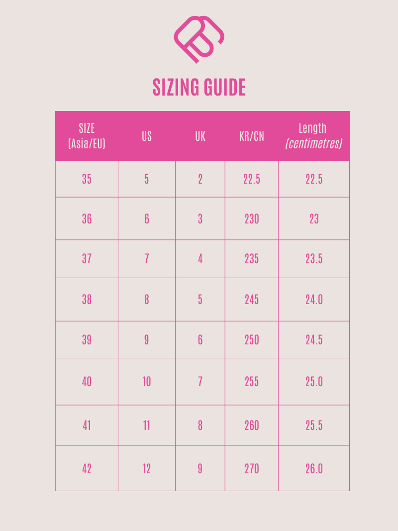 Size chart For Women Shoes