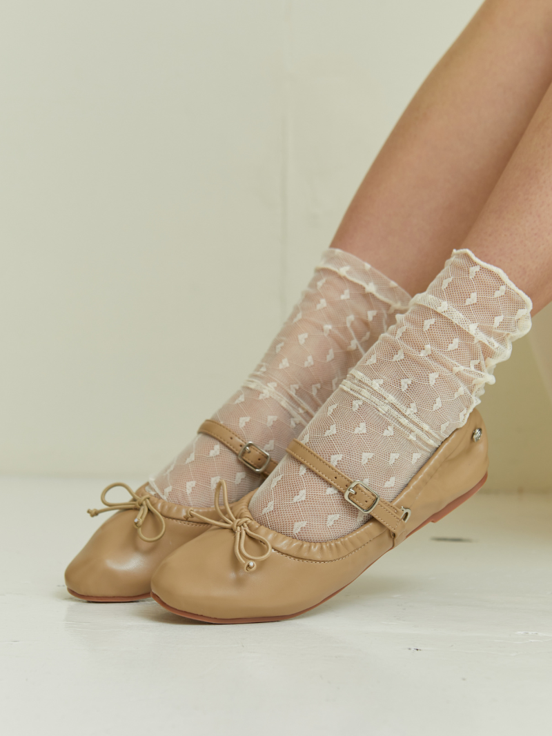 Taupe Maryjane Pumps with ribbon detail & detachable strap side view